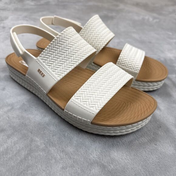 REEF Women’s Water Vista Sandals Size 11 White Tan Platform Slide PVC-Free - Picture 1 of 8